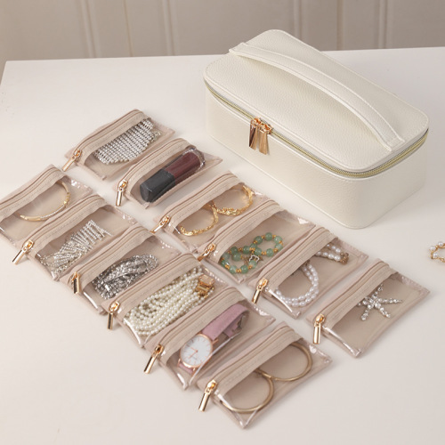 Portable 12-piece set of jewelry box earrings ring bracelet watch necklace storage box travel storage bag cross border