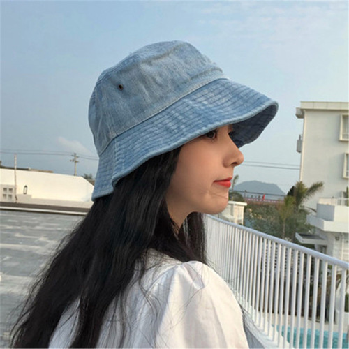 Korean style denim fisherman hat men and women spring and summer thin ins Japanese face-covering sun hat sun protection basin hat trend
