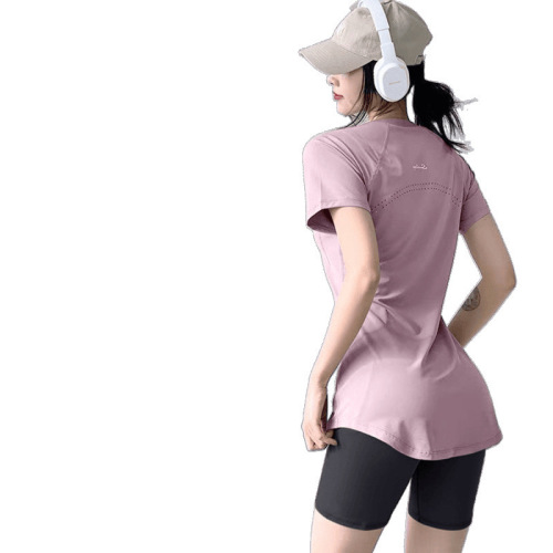 Quick dry women's T-shirt thin summer ice silk sports short sleeve loose running mesh breathable yoga clothing top wholesale