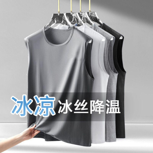 Ice silk vest men's quick-drying sleeve cut mesh sleeveless T-shirt 2025 summer large size men's loose hurdle sports