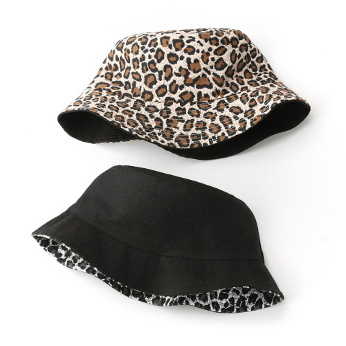 Japanese and Korean version spring retro simple double-sided leopard print fisherman hat outdoor sports and casual women's sun protection sun hat basin hat
