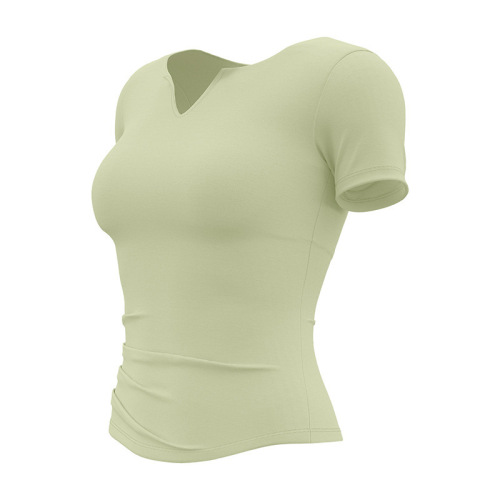 Lulu Yoga Clothes Top with Chest Pad Small V-neck Sports Quick-Drying Short Sleeve T-shirt Fashion Nude Slim Sports Top