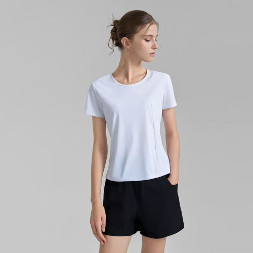 2025 new sunscreen yoga t-shirt round neck mesh sports top spring and summer loose breathable women's fitness short sleeves
