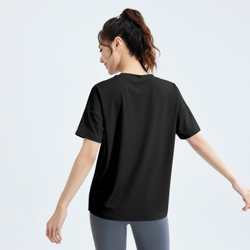 Juyitang Spring and Autumn New Yoga Suit Slit Loose Sports Short Sleeve Running T-shirt Top