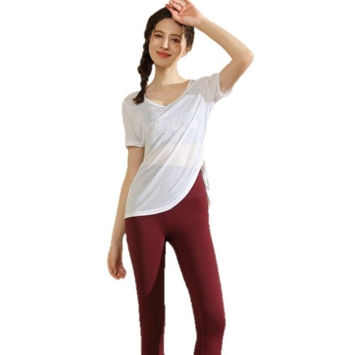 lulu yoga clothes top summer thin sports t-shirt women's running fitness clothes loose irregular yoga shirt