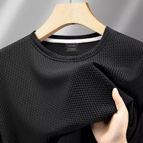 Chaolun cloth cross-border ice silk short-sleeved men's T-shirt bamboo joint round neck 2025 new T-shirt men's base summer solid color thin