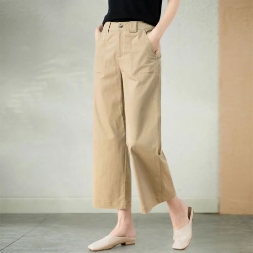 Cotton 9-inch wide-leg pants for women, 2025 summer and autumn thin version new loose fashionable slimming casual pants for women