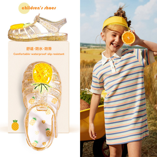 Girls sandals summer princess style summer new children's beach shoes baby toe jelly shoes crystal shoes