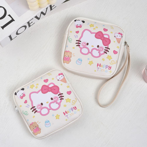 New summer cute Ruby cartoon Kitty hygiene aunt towel storage bag convenient leather makeup bag