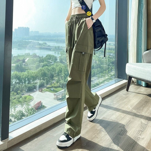 American Wide-Leg Parachute Work Pants 2024 New Men's and Women's Loose Retro Casual Camouflage Paper Bag Pants Summer Thin Model