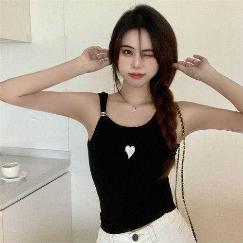 Ins petite sexy individual pure desire embroidery camisole top for women summer new hot girl base short camisole top for women