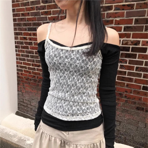 Summer Four-Color Korean Ins Japanese Bubble Small Flower Lace Solid Color Tank Top Underwear Layering Single Piece