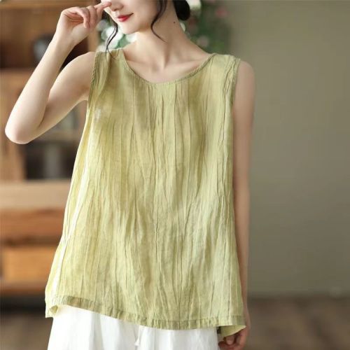 Summer New Cotton Linen Strappy Tank Top Plus Size Abdominal Covering 2025 Innerwear Outerwear Versatile Hong Kong Style Trendy Youthful Women's Clothing