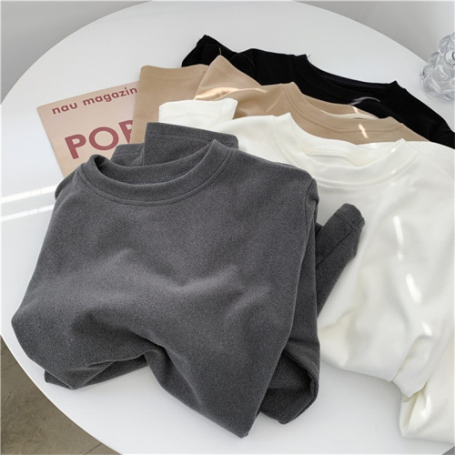 Warm Underwear for Women, Autumn and Winter, Long Sleeve T-Shirt with Felted Fabric, Slim Fit, White Top for Women, Korean Fashion 