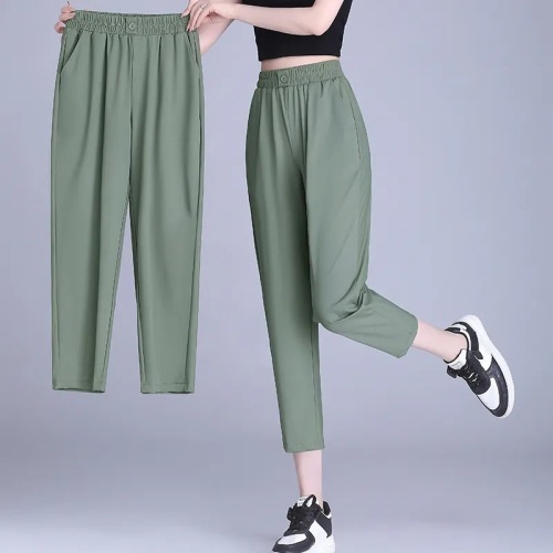 Ice Silk Quick-Drying Pants for Women 2025 New Summer Style Hang-Down Sports Pants Simple Elastic Nine-Inch Casual Women's Pants 