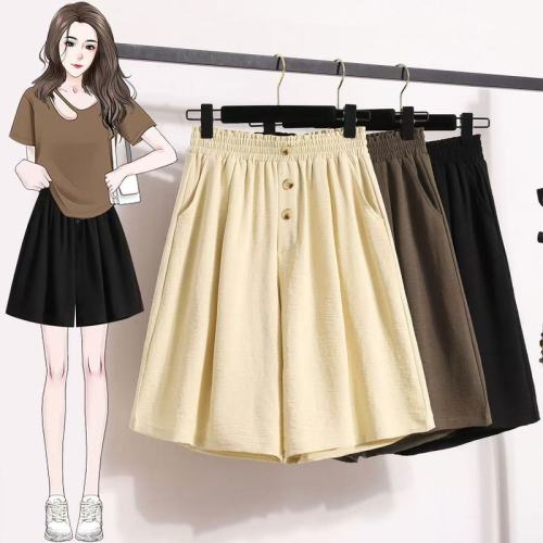 Women's Loose Straight Leg 5-Finger Pants Plus Size 300 Pounds Ice Silk Pants Summer Thin Model High-Waist Drape Slimming Sports Pants