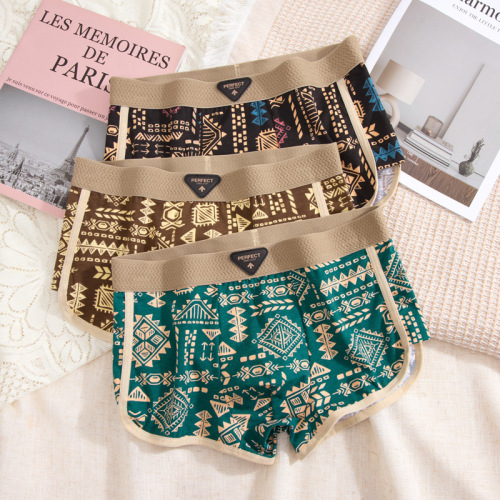 American Retro Ethnic Style Men's Underpants Men's Pure Cotton Breathable Straight Leg Pants Trendy Amaya Print Four-Piece Underwear