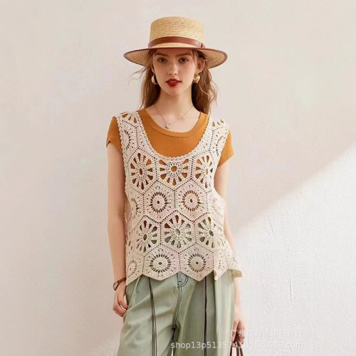 Summer hot girl design lacework mesh strap women's innerwear knitted vest outerwear sleeveless cover shirt top 