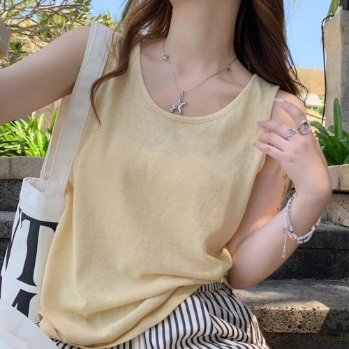 2025 Summer Plain Strappy Backless Top Snowflake Cotton Innerwear Outerwear Stylish Thin Sheer Cotton Linen Sleeveless Top for Women