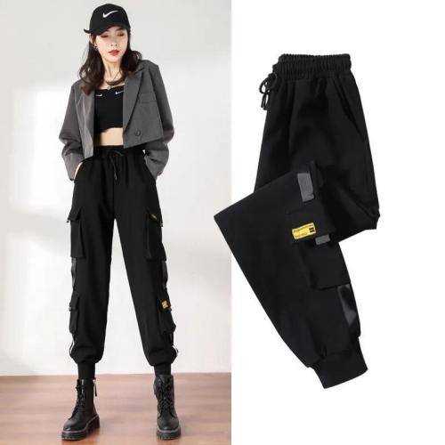 Street racing work pants for girls  spring and autumn new slimming high-waisted loose black casual sports ankle pants trendy