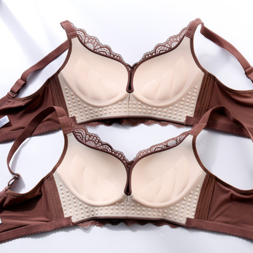 New Latex Cotton Seamless Underwire Lace Bra for Small Bust Clustering Adjustment Type to Reduce Side Boobs Sexy Women's Intimate Apparel