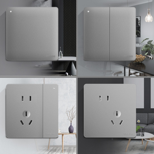 Delixi switch socket 86 matte matte gray one-open dual-control five-hole usb wall concealed panel wholesale