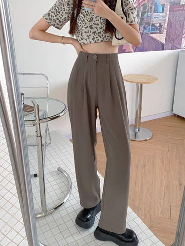 Solid color high waist suit pants for women Spring and autumn sports pants loose casual wide-leg pants for women nine-point floor pants for women