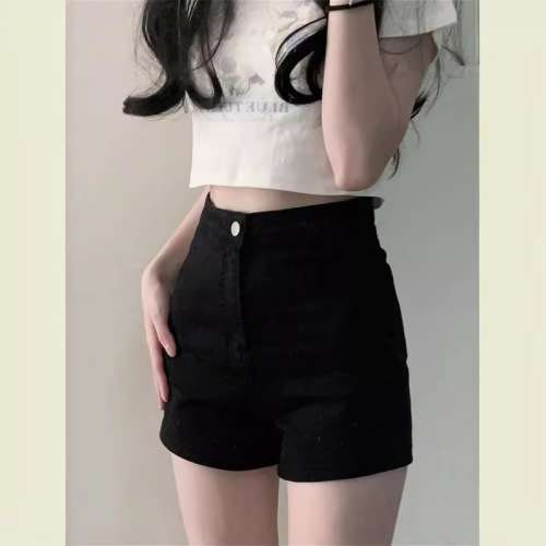 Women's Black Sexy High-Waisted Bib Shorts 2025 New Style, Small Figure Slimming, Muscle-Hiding, Booty-Bolstering Hot Pants