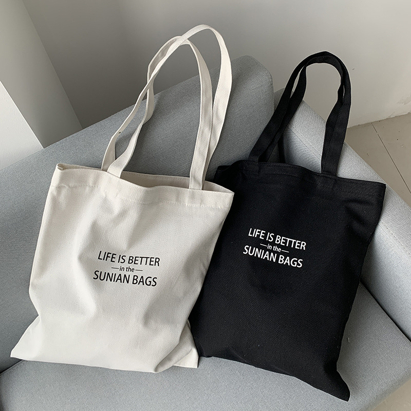 Summer simple letter portable canvas bag zipper shoulder bag casual cloth bag snacks shopping computer school bag bag for women