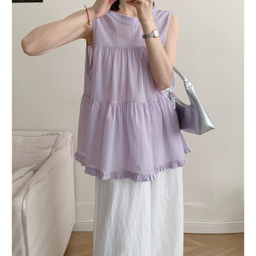 Korean Style 2025 Summer New Bottom Lace Splicing Sleeveless Vest Women's Loose Simple Versatile Meat Covering Top 