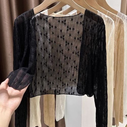 White lace sun protection cardigan women's summer outerwear strap dress shawl shirt short air conditioning vest jacket thin 