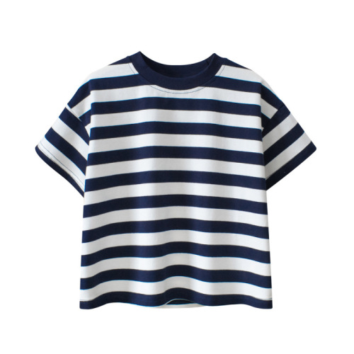 GRrr Cross-border Children's Apparel Wholesale Summer Children's Clothing for Older Children Striped Short Sleeve T-shirt Top Dropshipping One Piece