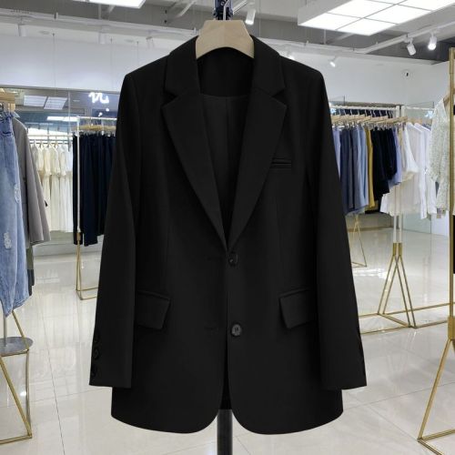 Black Women's Small Suit Jacket 2025 Autumn Casual Loose Korean Style Design Focused Personality Business Suit Jacket