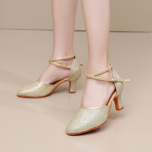 Female adult Latin dance shoes Modern soft sole practice dancing shoes Bag toe medium high heel ballroom dance summer dance shoes