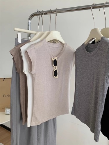 Lightweight and Comfortable Pure Cotton Sleeveless T-Shirt Backless Top for Women - 2024 Summer Fitted Small Fly Sleeve Short T-Shirt Top