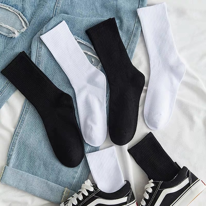 Long socks for men and women, Korean style long tube men's black and white pure color fashion socks sports socks basketball socks ins mid-calf Japanese spring and autumn 