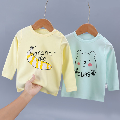 Baby Pure Cotton T-shirt Spring and Autumn New Baby Cartoon Top Unisex Infant Single Piece Baby Long Sleeve