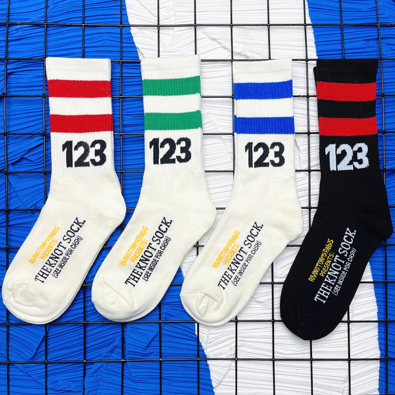 23 years new RRR123 beige mid-tube striped digital pure cotton high street with FOG new sweatshirt trendy brand socks