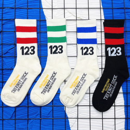 23 years new RRR123 beige mid-tube striped digital pure cotton high street with FOG new sweatshirt trendy brand socks