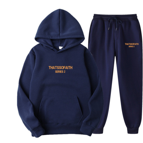 Cross-border Amazon new sweatshirt and sweatpants two-piece set for men and women casual thermal hooded set set for export and wholesale print