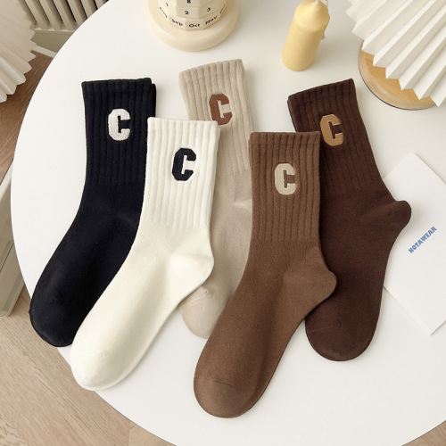 Women's Deodorant Autumn/Winter Mid-Calf Socks for Spring/Autumn, Student-Friendly, Versatile, Ins Trendy, Solid Color, Wholesale