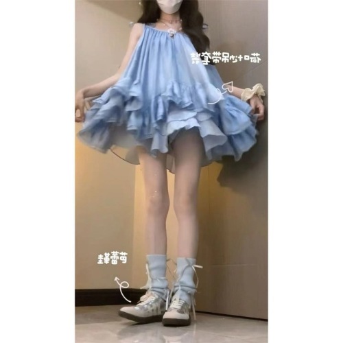 Korean style gentle first love feeling strapless top women's summer photo-taking small skirt forest style niche cute a word dress 