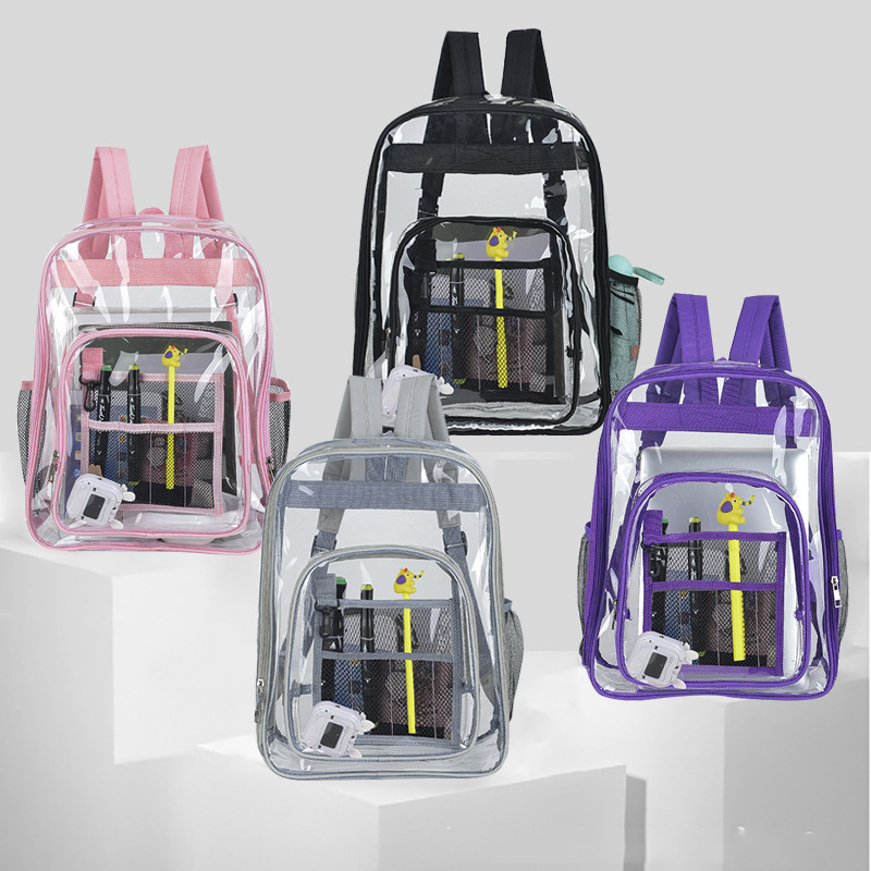 Amazon cross-border supply of transparent backpacks, PVC backpacks, PVC school bags, large-capacity student school bags