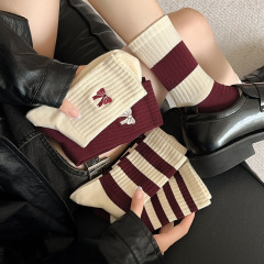 New autumn and winter socks for women, Ankla red mid-calf women's socks wholesale Korean style college striped pile socks Zhuji 