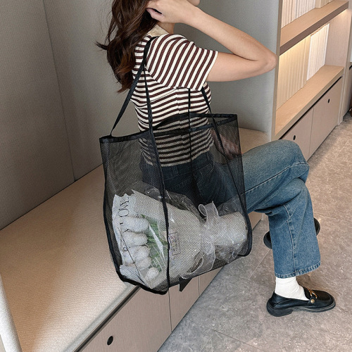 2024 New Instagram Style Transparent Mesh Single Shoulder Crossbody Bag Fashion Lightweight Large Capacity Versatile Shopping Bag Beach Bag