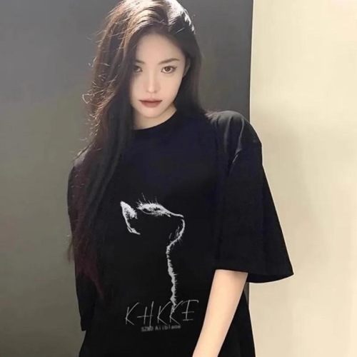 2025 new black pure cotton short-sleeved T-shirt for women American loose and lazy ins slimming and mid-length top trendy