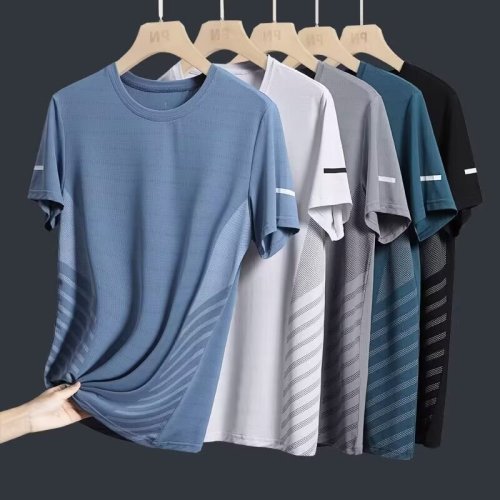 Ice silk quick-drying T-shirt men's short-sleeved summer men's large-size half-sleeved tops outdoor running sports T-shirt round collar