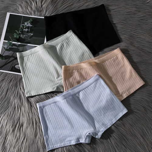 Square pure cotton women's underwear, all-cotton crotch breathable, mid-rise, invisible, anti-slip, safe pants for girls, vertical pattern flat-footed pants