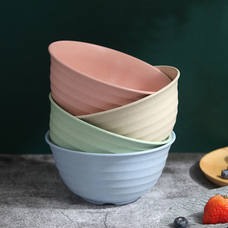 Amazon wheat straw bowl plastic bowl household rice soup bowl student instant noodles bowl spoon chopstick set gift tableware