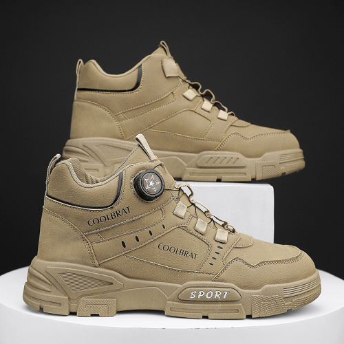  Autumn New Men's High-Top Thick Sole Casual Martin Boots with Rotating Button Outdoor Work Boots